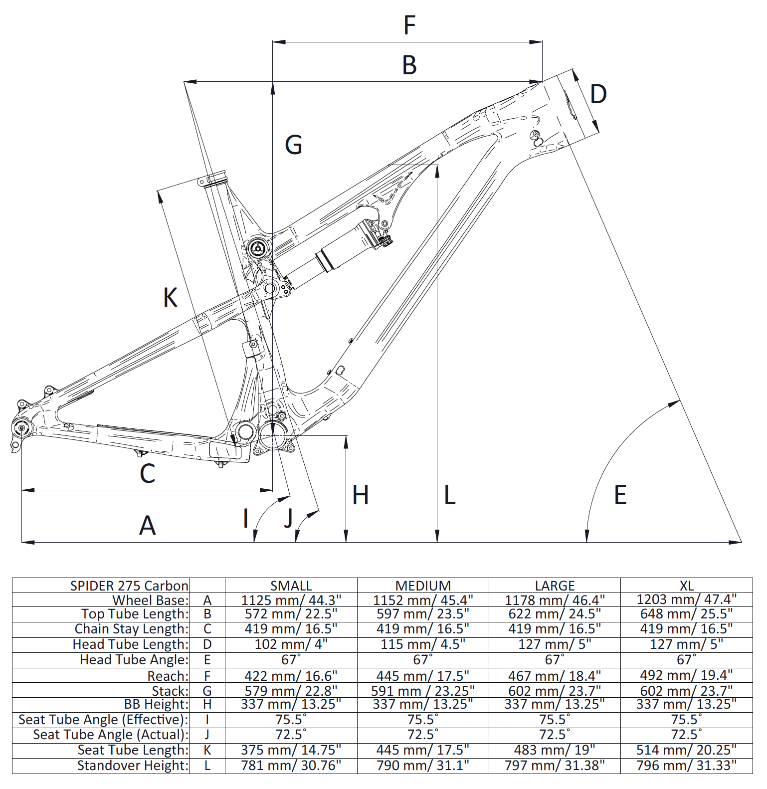 Spider 275c frame geo